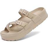 SOSOWHLTE Womens Platform Sandals Adjustable Buckle Summer Arch Support Cushion Slides Woman Lightweight Thick Soles Flat Shoes