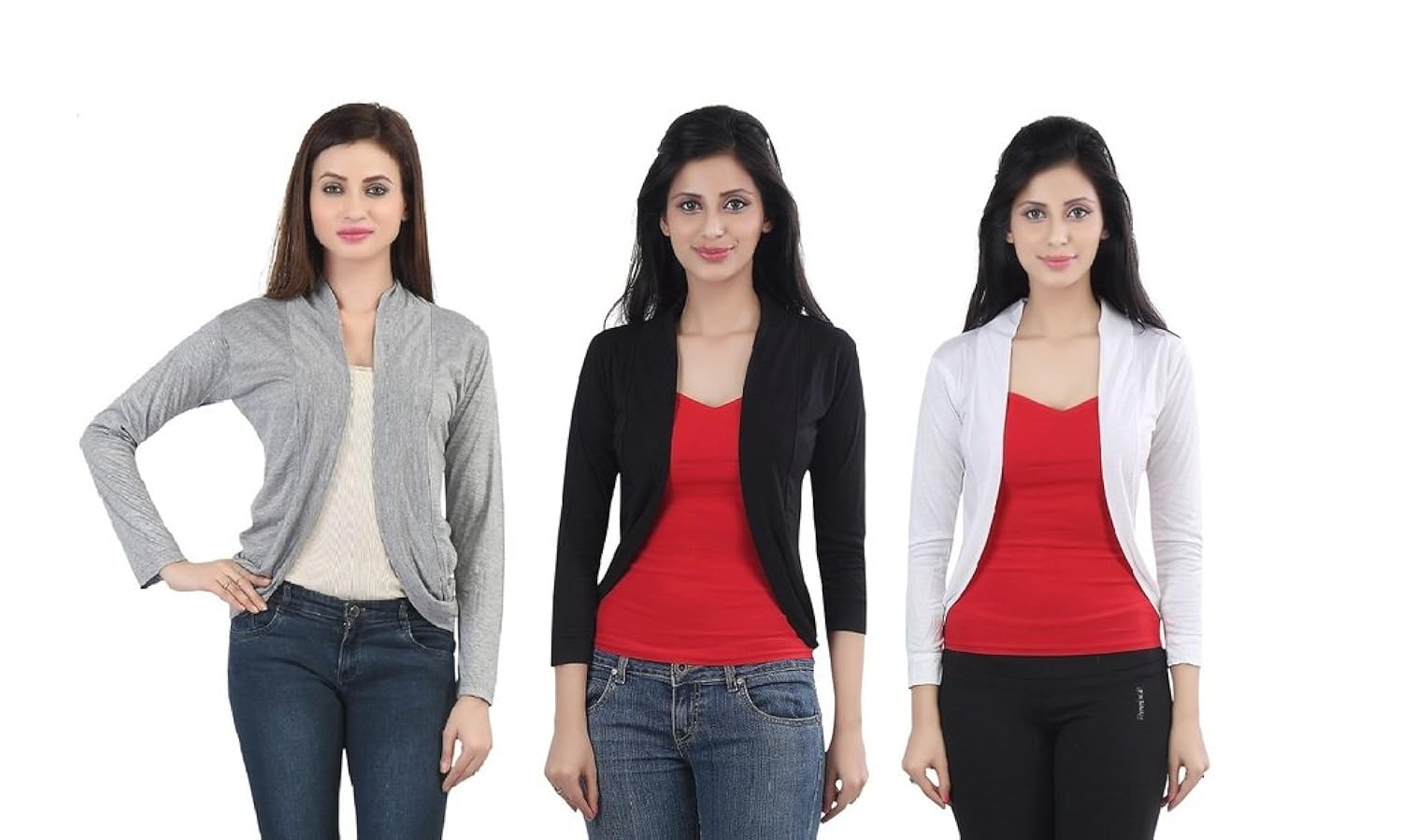 bfly women's viscose short shrugs-pack of 3 (grey, black & white)