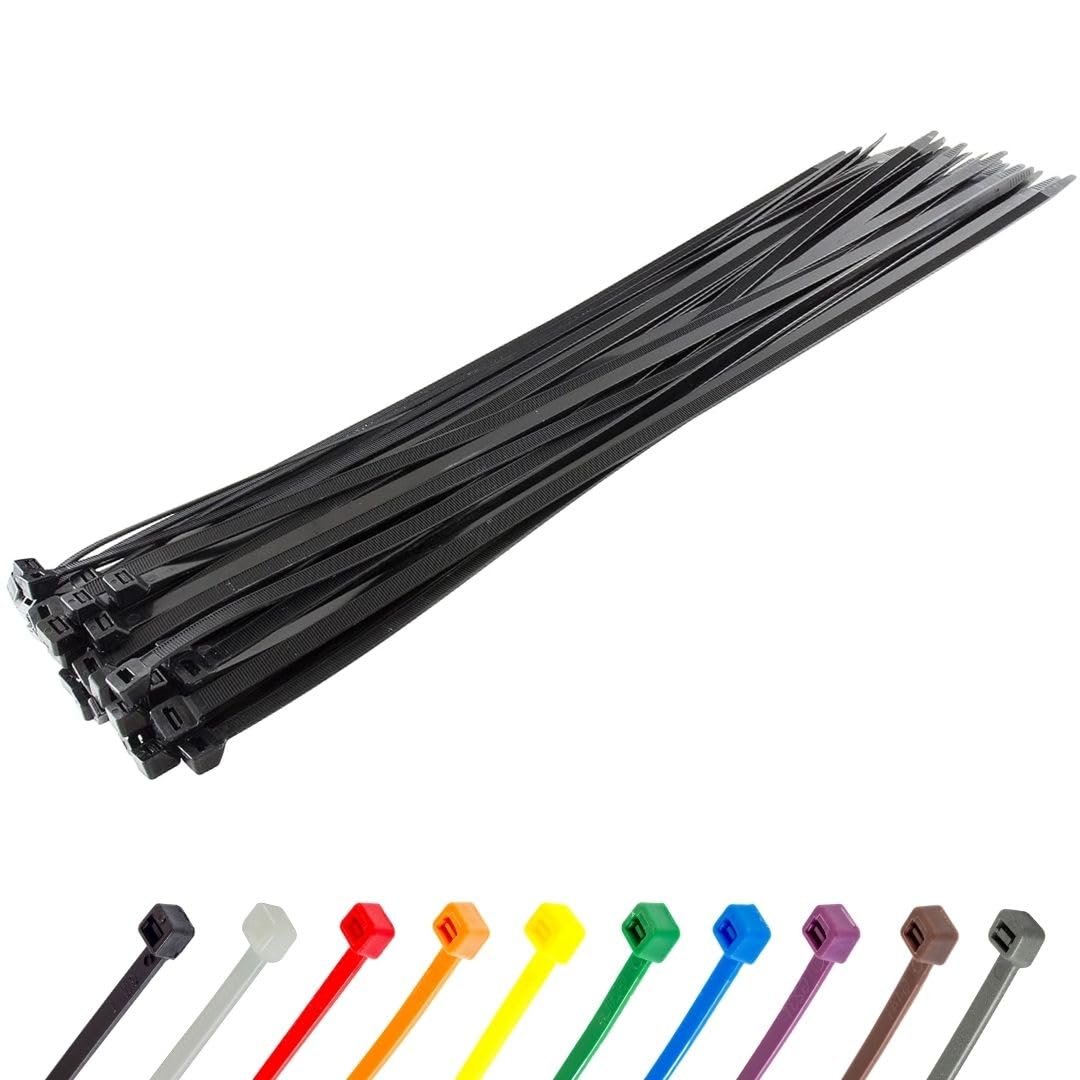 Gocableties Black Cable Ties Heavy Duty, 580mm x 12.7mm, Pack of 100, Long Nylon Zip Ties, Plastic Tie Wraps, Secure Self-Locking Mechanism, for Home, Garden, Office and DIY