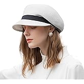 F FADVES Women's Straw Cap Newsboy Gatsby Ivy Visor Beach Hat with Bowknot