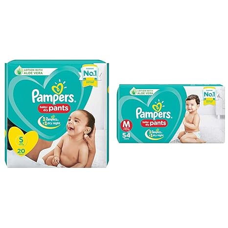 Pampers New Diapers Pants, Small, 20 Count & Pampers New Diapers Pants, Medium (54 Count)
