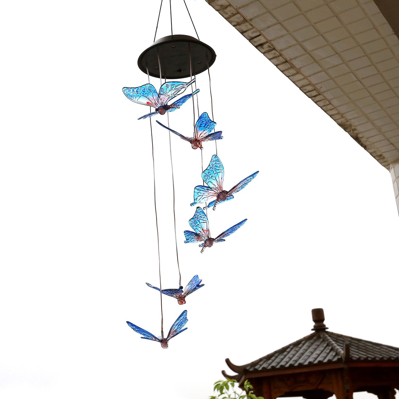 Yoption Color-Changing LED Solar Wind Chime, Romantic Spiral Spinner Outdoor Decorative Windbell Light for Patio, Deck, Yard, Garden, Home, Pathway (Colorful Butterfly)