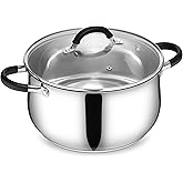 E-far Stainless Steel Stock Pot, 8 Quart Large Cooking Pot with Glass Lid for Boiling Pasta Soup Sauce, Tri-Ply Induction Thick Base for All Stoves, Cool-Touch Handles & Dishwasher Safe
