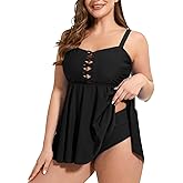 Zaverse Women's Plus Size Tankini Swimsuit Two Piece Tummy Control Bathing Suits Flowy Swim Dress with Shorts