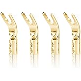 KUYIOHIFI Gold Plated Pure Copper Speaker Spade Connectors - Dual Screw Locking Fork Y/U Plugs for Wire DIY