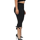 Aonoapll Women Y2k Skinny Capri Pants Cute Bow Tie Capri Leggings Slim Fitted Knee Length Stretchy Cropped Trousers