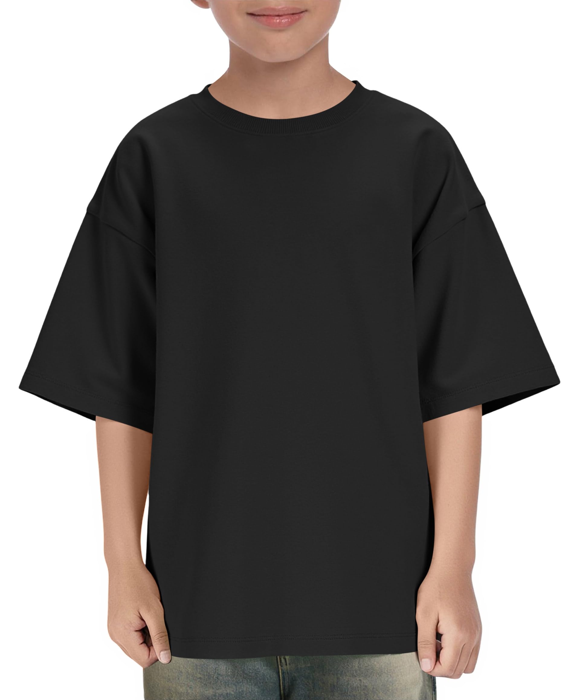 Photo 1 of Boys Oversized T Shirts Kids Casual Crewneck Drop Shoulder Summer Basic Tees Tops 5-14 Years Black