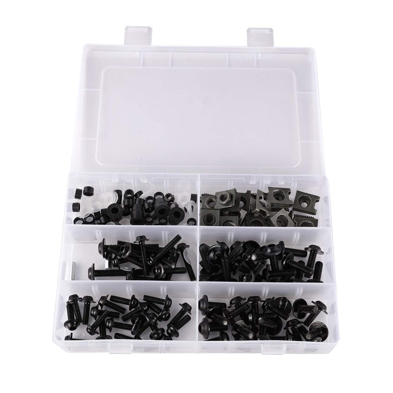 Alamor 177pcs Motorcycle Fairing Bolt Kit Nuts Screws Clips compatible with Hon-da/Ya-maha/Kawasaki/Su-zuki - Black