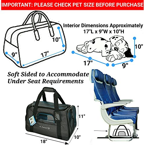 Mr. Peanut's Premium Airline Approved Soft Sided Pet Carrier - 18LX10WX11H Luxury Travel Tote with Premium Brand Auto Self Locking Zippers, Plush Faux Fleece Bed with Strong Plywood Base Insert