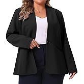 Agnes Orinda Plus Size Women's Blazer Business Casual Collarless Open Front Long Sleeve Work Office Suit Jacket with Pockets