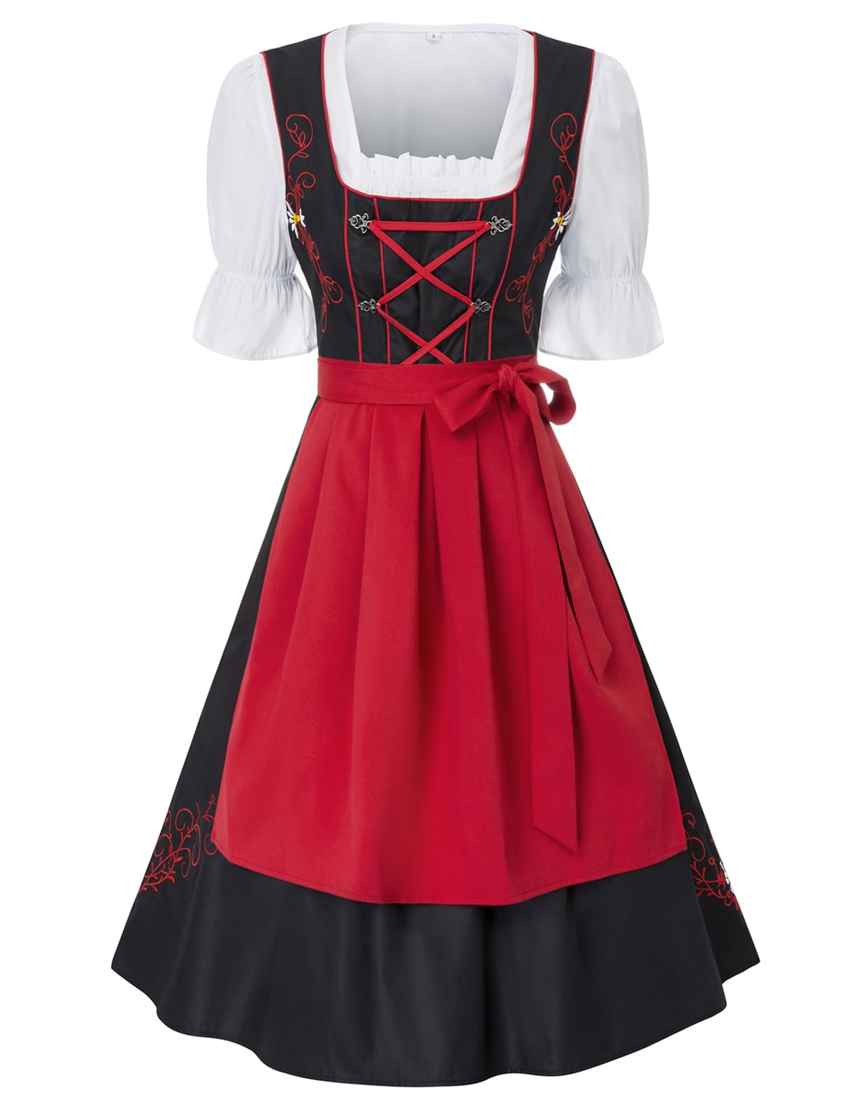 Photo 1 of JASAMBAC Dirndl Dresses Women, 3 Piece Oktoberfest Costumes, German Bavarian Dress Halloween Carnival Outfits, Red S