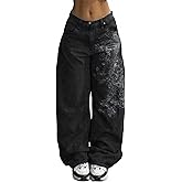 Xineicy Jeans for Women Hip Hop Y2k Wide Leg Baggy Jeans Mid-Low Waist Loose Vintage Gothic Denim Pants