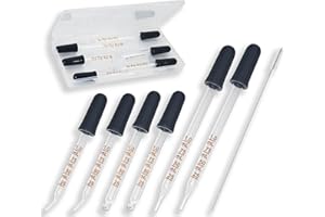 Atdcoek 6 Pack Glass Pipette Dropper with Brush - Bent & Straight Tips, 1 ml Eye Droppers for Essential Oils, Lab, Crafts, Measuring and Transferring Liquids