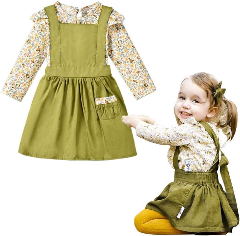 Toddler Baby Girl Skirt Sets Floral Ruffle Overalls Outfit