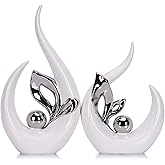 13" H White Silver Abstract Sculptures Home Decor, Ceramic Art Statue Cool Stuff to Put on Shelves&tv Stand Decor, Silver Accent Entertainment Center, for Fireplace Coffee Table Dining Table Decorate