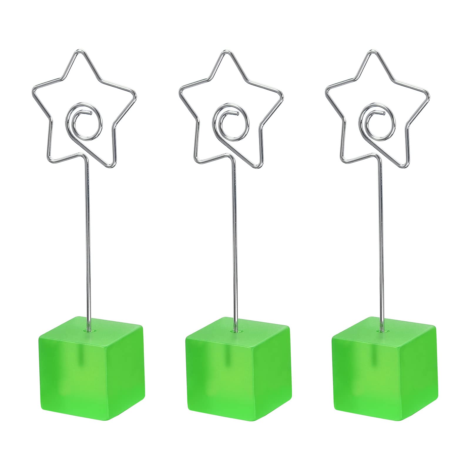 PATIKIL Resin Cube Base Picture Card Holder, 3 Pack Star Shape Metal Clip Wire Clip Note Table Stand Holder for Party Meeting Wedding Displaying, Green