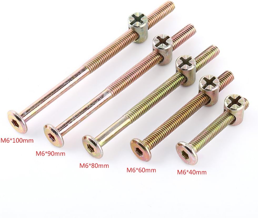 M6 Furniture Bolts 40mm/60mm/80mm/90mm/100mm Galvanized Carbon Steel Furniture Bolts with Barrel Nuts Dowel Nuts Connector Fastener Pack of 10 Set (90mm) - Image 3