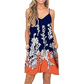 BEUFRI Women's Summer Spaghetti Strap Casual Swing Tank Beach Cover Up Dress with Pockets