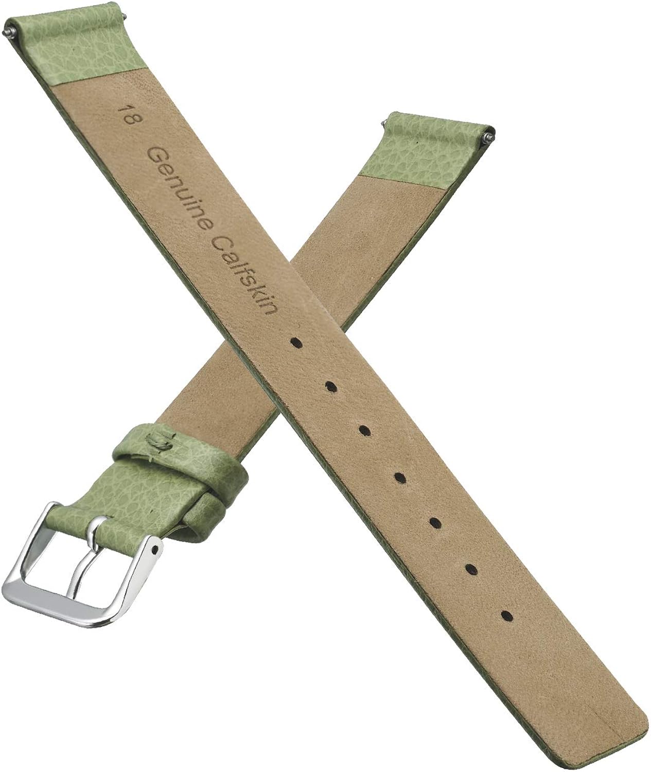 ALPINE INTERNATIONAL Genuine leather watch band - Smooth flat leather watch strap 18mm - green - Image 4