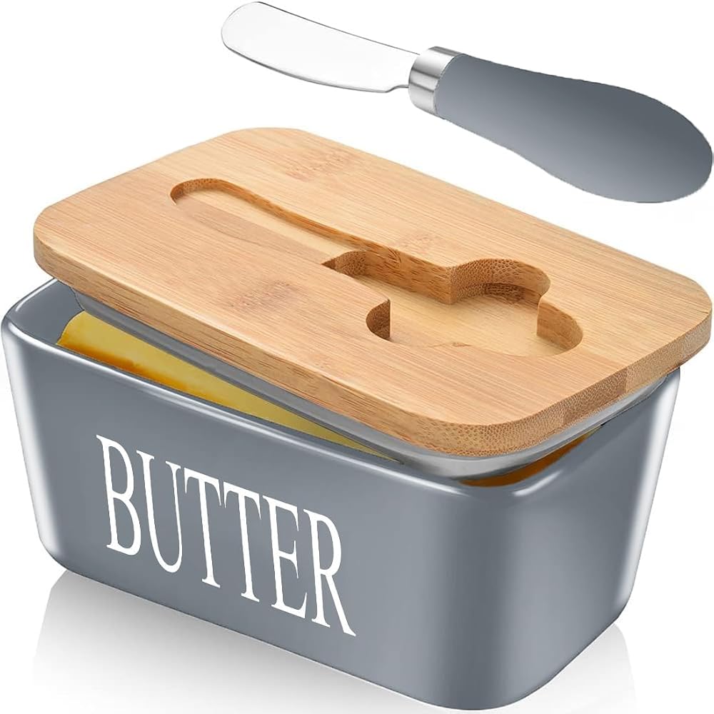 CCHONG Ceramic Butter Dish Lid Knife Porcelain Container Butter Cutter Easy