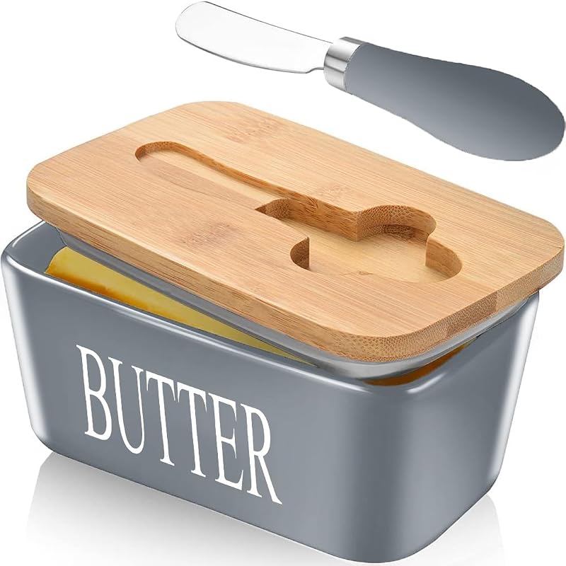 CCHONG Ceramic Butter Dish Lid Knife Porcelain Container Butter Cutter Easy
