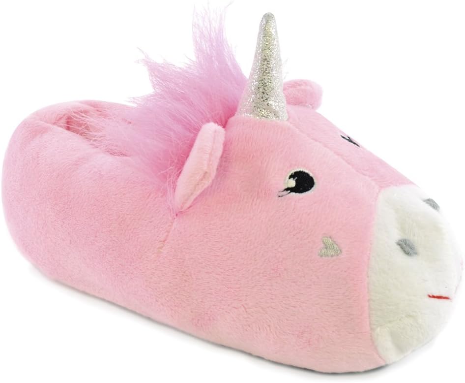 HabigailGirls Enchanting Novelty Unicorn Plush Lined 3D Slippers With Fabric Non-Slip Sole