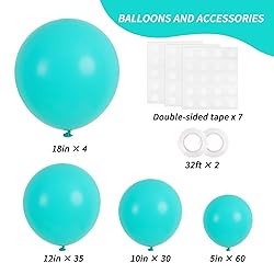 RUBFAC 129pcs Teal Blue Balloons Different Sizes 18