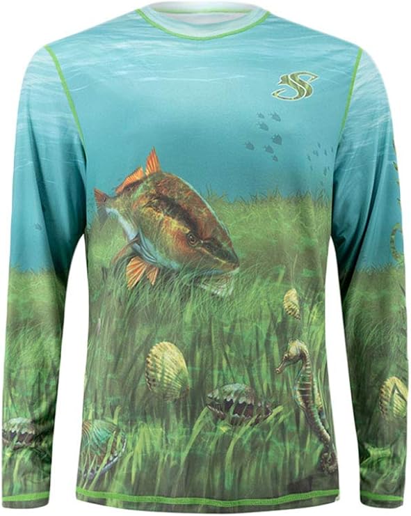 Salty Scales Scallop/Snorkeling Reversible Fishing Shirt for Men, UPF