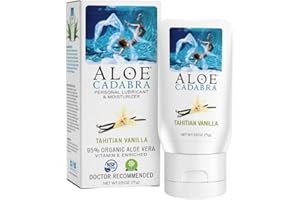 Aloe Cadabra Flavored Personal Lubricant and Vaginal Moisturizer, Organic Edible Aloe Lube for Men, Women and Couples, Non-Staining, pH Balanced, Toy Compatible (Tahitian Vanilla, 2.5 Ounces, 1 Pack)