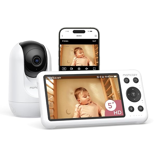 MOMCOZY SMART WIFI BABY MONITOR WITH CAMERA AND AUDIO, 5″ 1080P SCREEN WITH WALL MOUNT, MOTION & CRY DETECTION, SAFE FENCE, CLEAR NIGHT VISION, 5000MAH BATTERY, 2-WAY TALK, PHOTO & VIDEO RECORDING