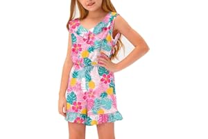 BesserBay Girls Summer Sleeveless Romper Ruffle Trim Casual Jumpsuit 4-14 Years