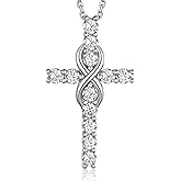 MomentWish Cross Necklace for Women, Christian Gifts for Her, Moissanite Cross Pendant, 925 Sterling Silver Necklaces Religious Anniversary Birthday Gifts for Women-