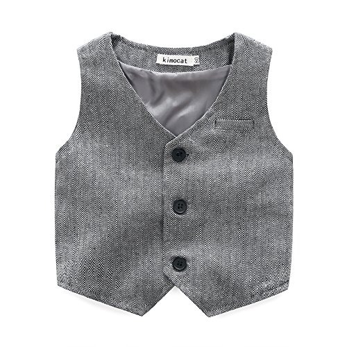 Boys’ Plaid Button Down Polyester Casual Dress Shirt Slim Fit +Vest+Pant Outfits(18-24months)