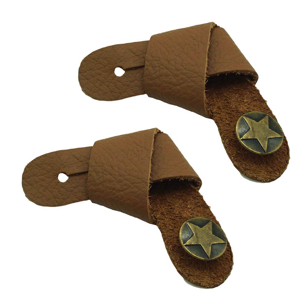 2PCS Guitar Leather Head-stock Tie Strap Hook with Retro Metal Button Accessories for Acoustic/Electric Guitars and Ukulele (Brown)