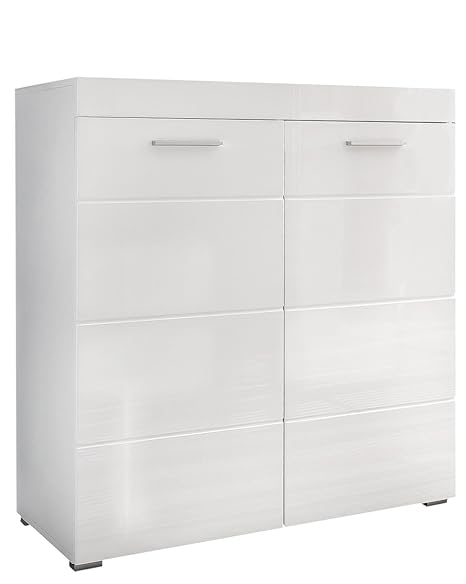 trendteam Garderobe Schuhschrank Schuhkommode Amanda, 91 x 97 x 38 cm in Weiß Hochglanz mit viel Stauraum