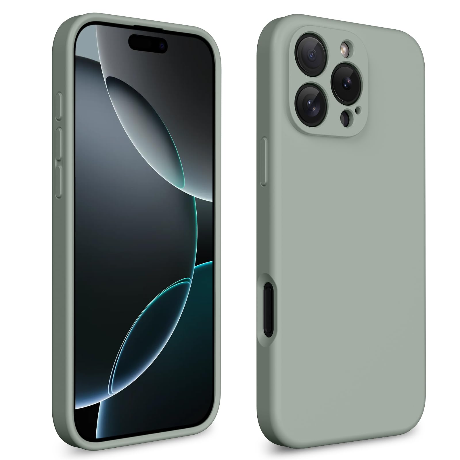 CALOOP Slim-Fit for iPhone 16 Pro Max Case,Skin Soft Liquid Silicone,Sturdy Hard Frame Shockproof Cover with Anti-Scratch Microfiber Lining,Full Protection for Screen and Lens,6.9 inch,Midnight Green — image 1