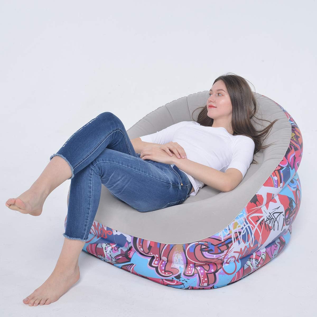 DIMAR GARDEN Inflatable Flocked Lounge, Air Lazy Sofa, Durable and Lightweight, for Living Room, Bedroom and Lounge, Indoor and Outdoor (Single Size): Kitchen & Dining