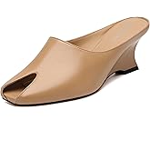 WAYDERNS Wedges Sandals for Women Peep Toe Wedge Heels Womens High Heel Sandals Square Toe Heeled Wedges Sandals Slip on Wedge Mules Open Toe Dress Heels