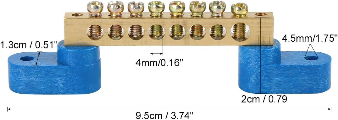 X AUTOHAUX 8 Positions Screw Metal Terminal Grounding Strip Bus Bar Block, Bronze Tone, Blue - Image 3