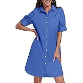 ANRABESS Womens Button Down Shirt Dress Summer Short Sleeve Business Casual Shift Dresses with Pockets 2026 Trendy