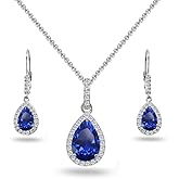 Jewelry Sets for Women, Necklace and Earring Sets for Women, Birthstone Jewelry, Genuine or Synthetic Gemstones, Teardrop Necklace and Dangle Earrings, Pendant Necklace, Sterling Silver Jewelry