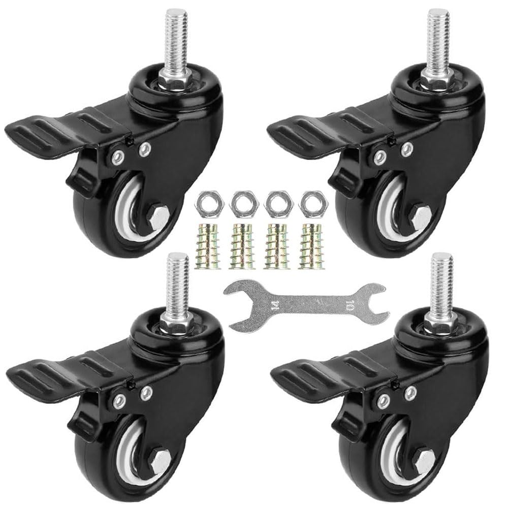 Photo 1 of 1.5 Inch Heavy Duty Caster Wheels Swivel Casters with Brake and M8 x 25mm Threaded Stem, 330lb Total Load Capacity, Pack of 4Pcs