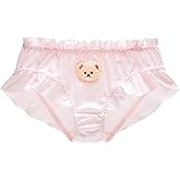 Erlemetes Women's Cute Underwear Silk Panties Cartoon Teddy Bear Print Frill Panties Ladies Soft Breathable Briefs M-XL