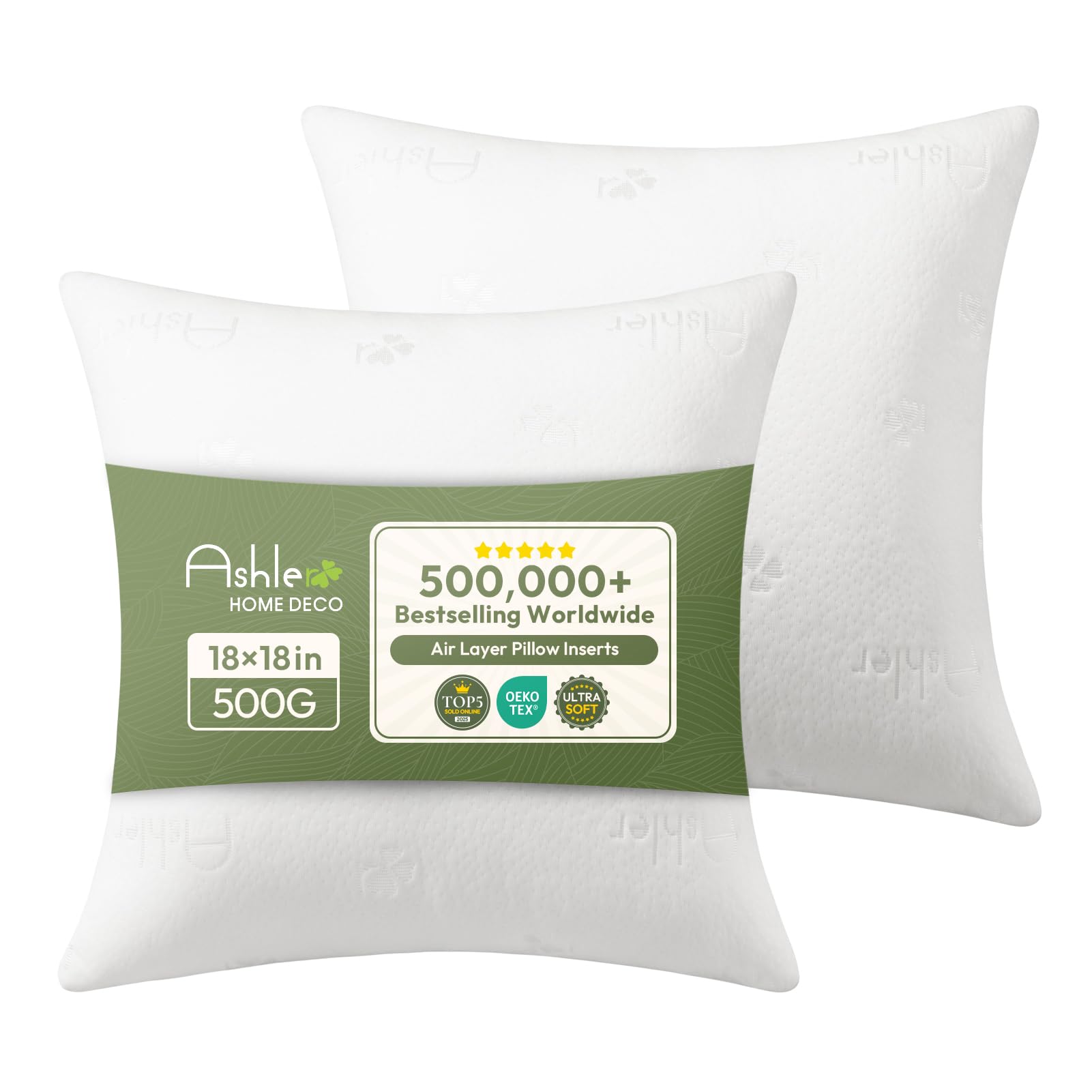 Photo 1 of ***ONLY ONE***Ashler Throw Pillows Insert- 18x18 Pillow Inserts with Air Layer, Premium Bed and Couch Pillows - Indoor Decorative Throw Pillow, Square Cushion Sham Stuffer, , White