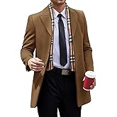 Runcati Men's Pea Coat with Detachable Plaid Scarfs Fall Single Breasted Wool Blend Trench Coat Winter Overcoat