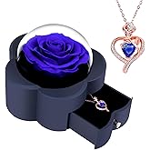 Preserved Rose with Heart Necklace, Eternal Flower Gift for Mom Wife Girlfriend Women Perfect for Valentine's Day Birthday Anniversary Mother's Day Christmas Blue Rose