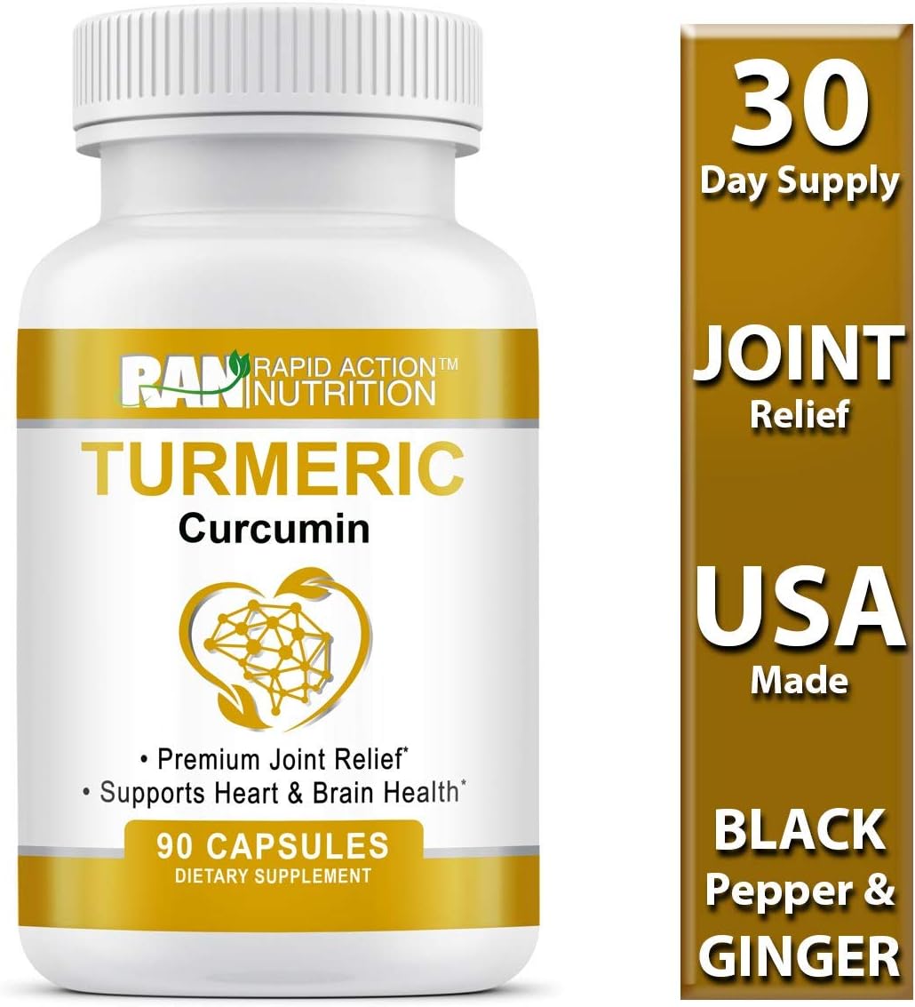 Turmeric Curcumin Supplement with Bioperine (Black Pepper) Capsules & Ginger Root 500mg Max Potency 95% Curcuminoids Extract for Anti-Inflammatory Joint Relief, Pain Relief, Antioxidant, Brain Health