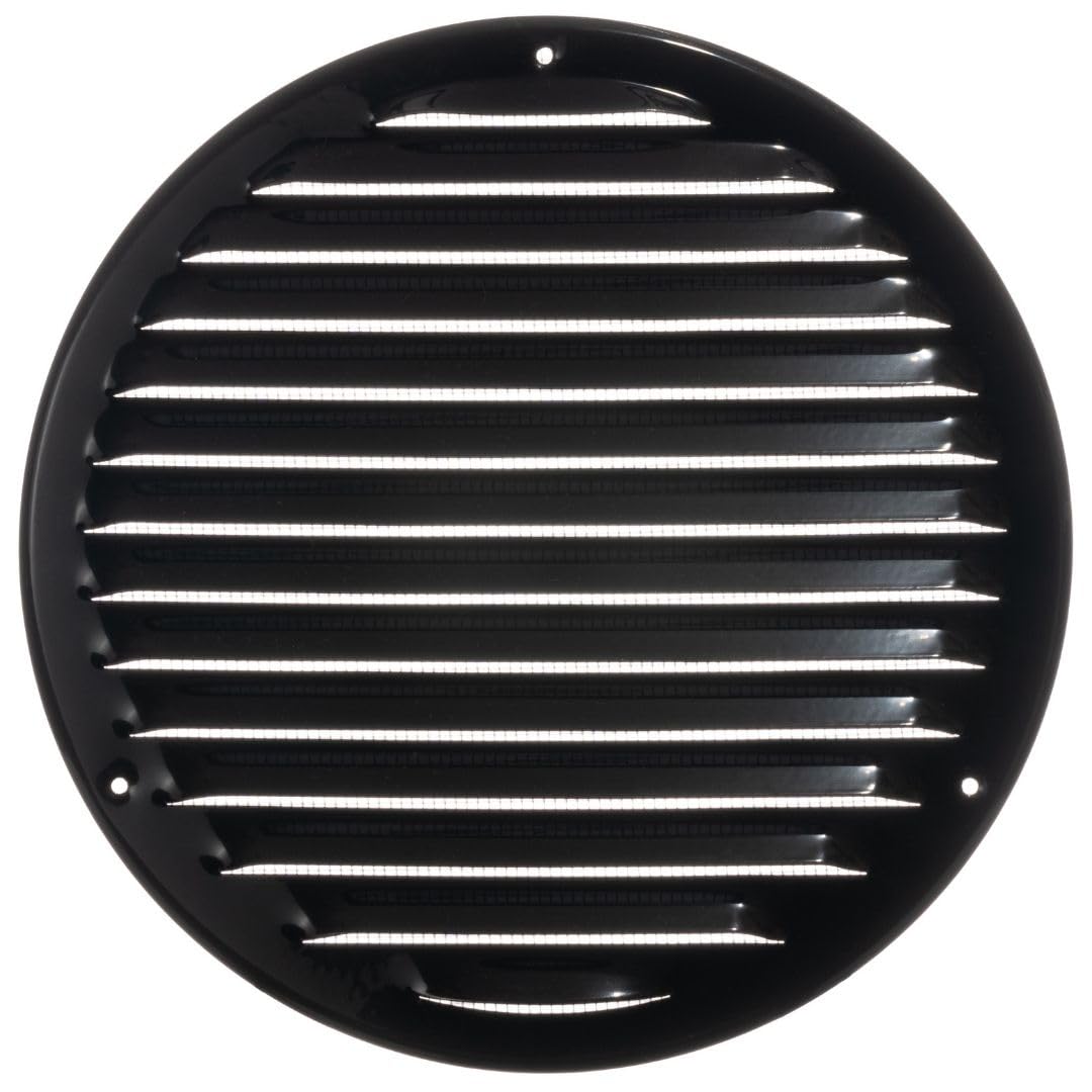 LIRAST 200mm Vent Cover Black - 8 inch Wall Vent Cover with Insect Mesh - Round Ceiling Soffit Vents - External Vent Cover - Metal Ventilation Grilles - Air Vent Covers for Walls