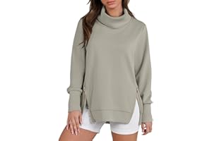 Caracilia Women's Oversized Sweatshirts Turtle Cowl Neck Pullover Hoodies Casual Side Zipper Sweater Tops 2024 Fall Clothes