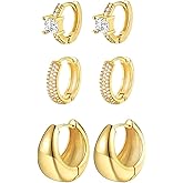 Hoop Earrings Set for Women, 14K Gold Plated Lightweight Gold Earrings Sets for Multiple Piercing, Hypoallergenic Chunky Jewelry Set Daily Jewelry Accessory